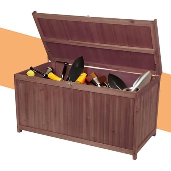 65 Gallon Outdoor Solid Wood Deck Box, 400Lbs Capacity Storage Bench, Deck Box With SealedHinged Lid, Furniture Storage Cabine For Patio, Backyard, Pool Equipment, Tool Chests
