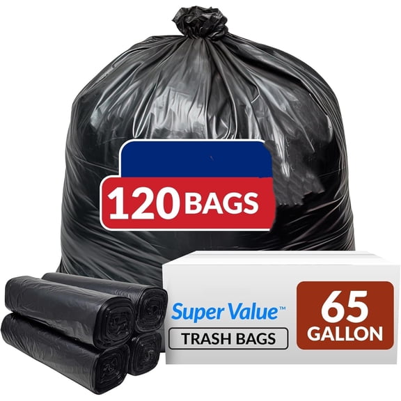 65 Gallon Trash Bags | 120 Count | Heavy Duty | Bulk | Black Multi-Use Garbage Bags