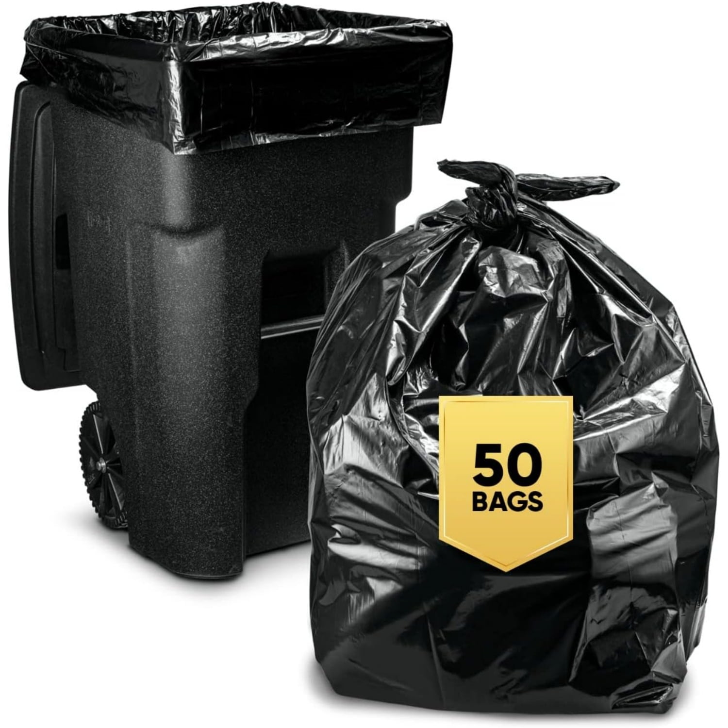 65 Gallon Trash Bags for Toter, (Value-Pack 50 Count w/Ties) Extra Large 64 Gallon Heavy Duty, 60 Gal Trash Bags Outdoor Garbage Can Liner for CustodiansExtra Large Garbage Bag 70 Gallon