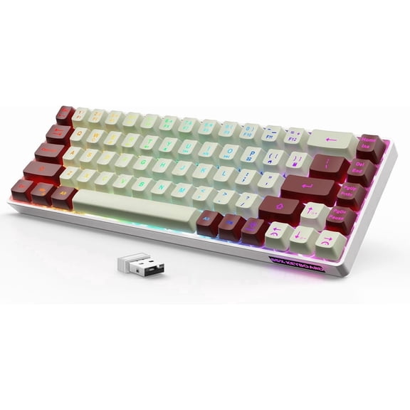 65%  Gaming Keyboard: LED Backlit, 68 , Ultra-Compact, Anti-ghosting, No-Conflict  Keyboard for PC Laptop Windows Gamer(White-Red)