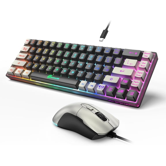 65% Gaming Keyboard and Mouse Combo RGB Backlit + 7200 DPI Mouse Ultra-Compact Anti-Ghosting Wired for PC Laptop Gamer