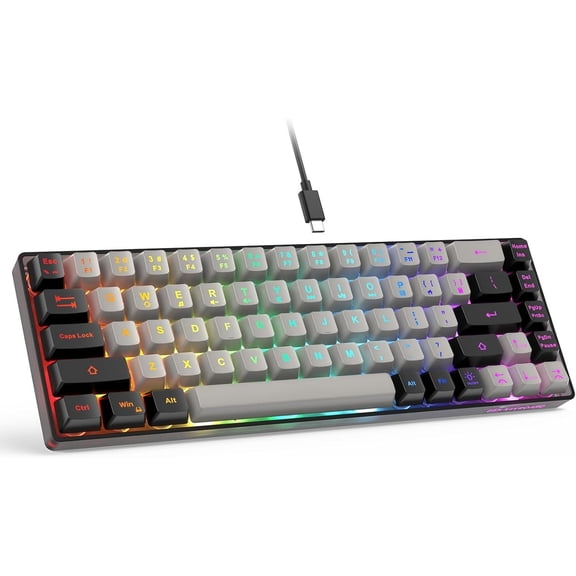 65% Gaming Keyboard, Wired Backlit Mini Keyboard, Ultra-Compact Anti-Ghosting No-Conflict 68 Membrane Gaming Wired Keyboard for PC Laptop Windows Gamer