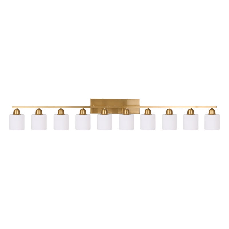 65" Gold Modern Bathroom Vanity Light Fixture - 10-Light Wall Sconce with Milky White Glass Shades for Mirror, Bedroom & Living Room (Bulbs Not Included)