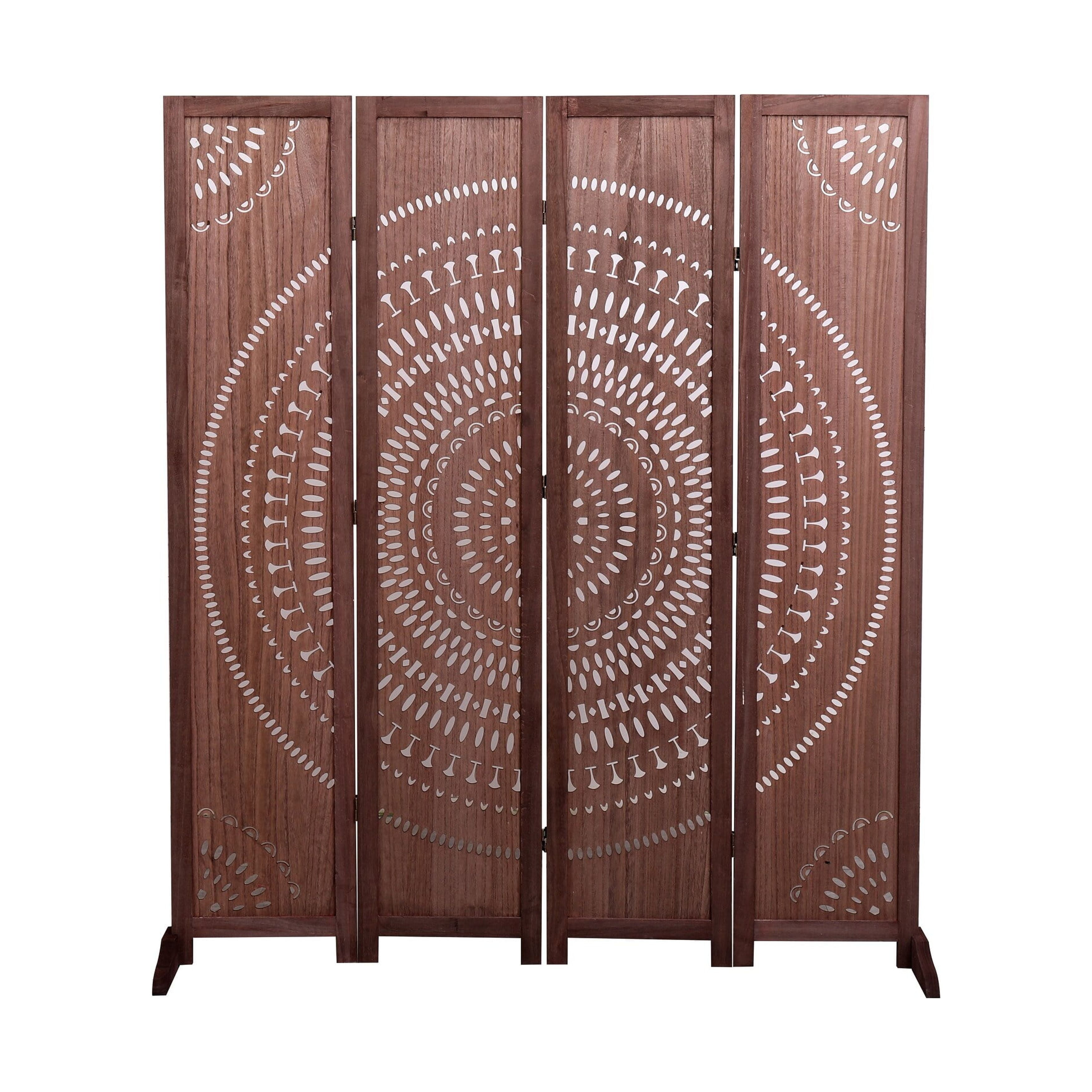 65'' Brown Pine Folding Room Divider with Copper Hinges
