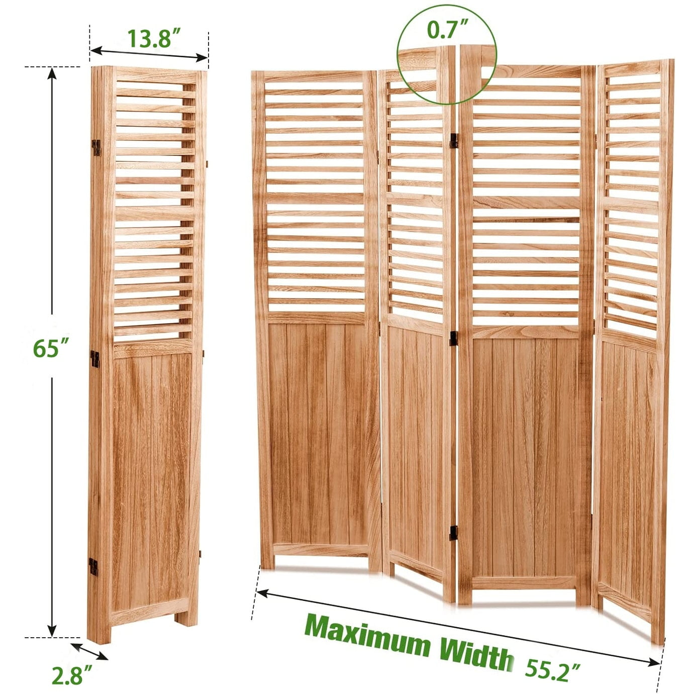 Natural Solid Wood Folding Room Divider, 82.8'' x 65''