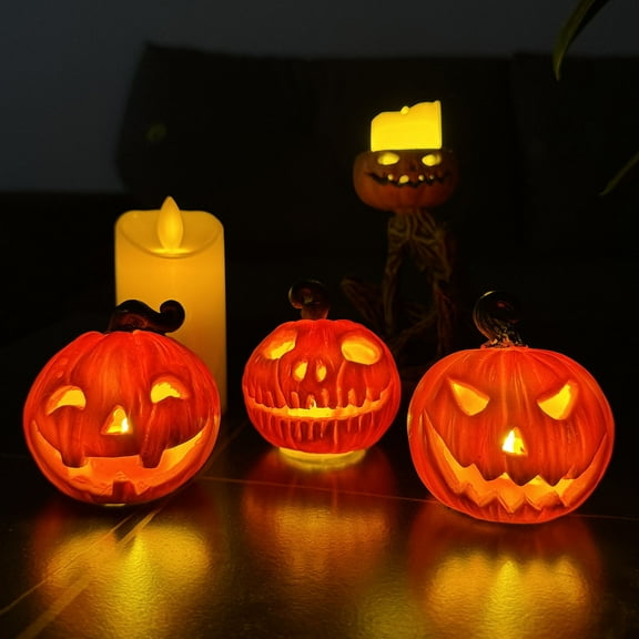 Up to 65% Off Halloween Indoor Outdoor Decorations - Set of 3 Halloween Pumpkins - Magic Hanging Flickering Warm Light Flameless Floating Pumpkins Decor for Indoor Home Room Bedroom Party Decoration