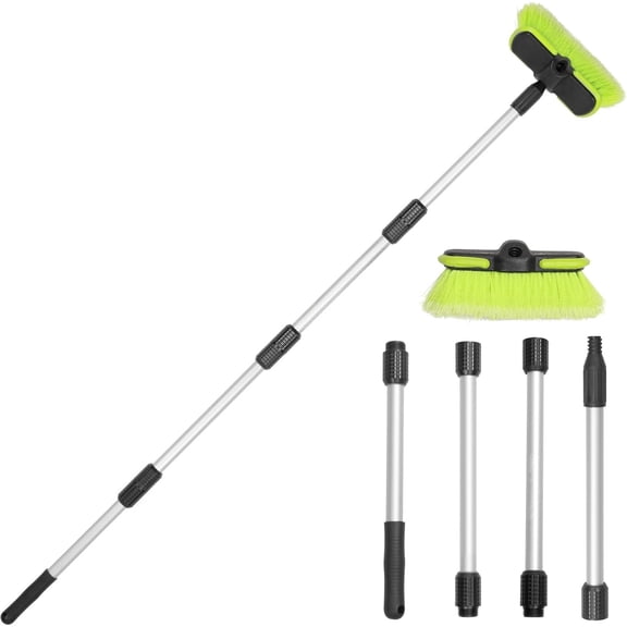 65 Inch(165cm) Extendable Soft Bristle Car Wash Mop Kit with 4 Handheld Brushes, Multi-purpose for Cars, RVs, Boats, Solar Panels, House Siding and Snow Sweeping