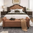 thumbnail image 1 of 65 Inch Bedroom Bench, End of Bed Bench with Storage, Bed Benches for Foot of Bed, Faux Leather Window Bench with Tufted Button and Nailhead Trim, Upholstered Storage Bench with Rolled Arms, Brown, 1 of 9