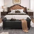 thumbnail image 1 of 65 Inch Bedroom Bench, End of Bed Bench with Storage, Bed Benches for Foot of Bed, Faux Leather Window Bench with Tufted Button and Nailhead Trim, Upholstered Storage Bench with Rolled Arms, Black, 1 of 18
