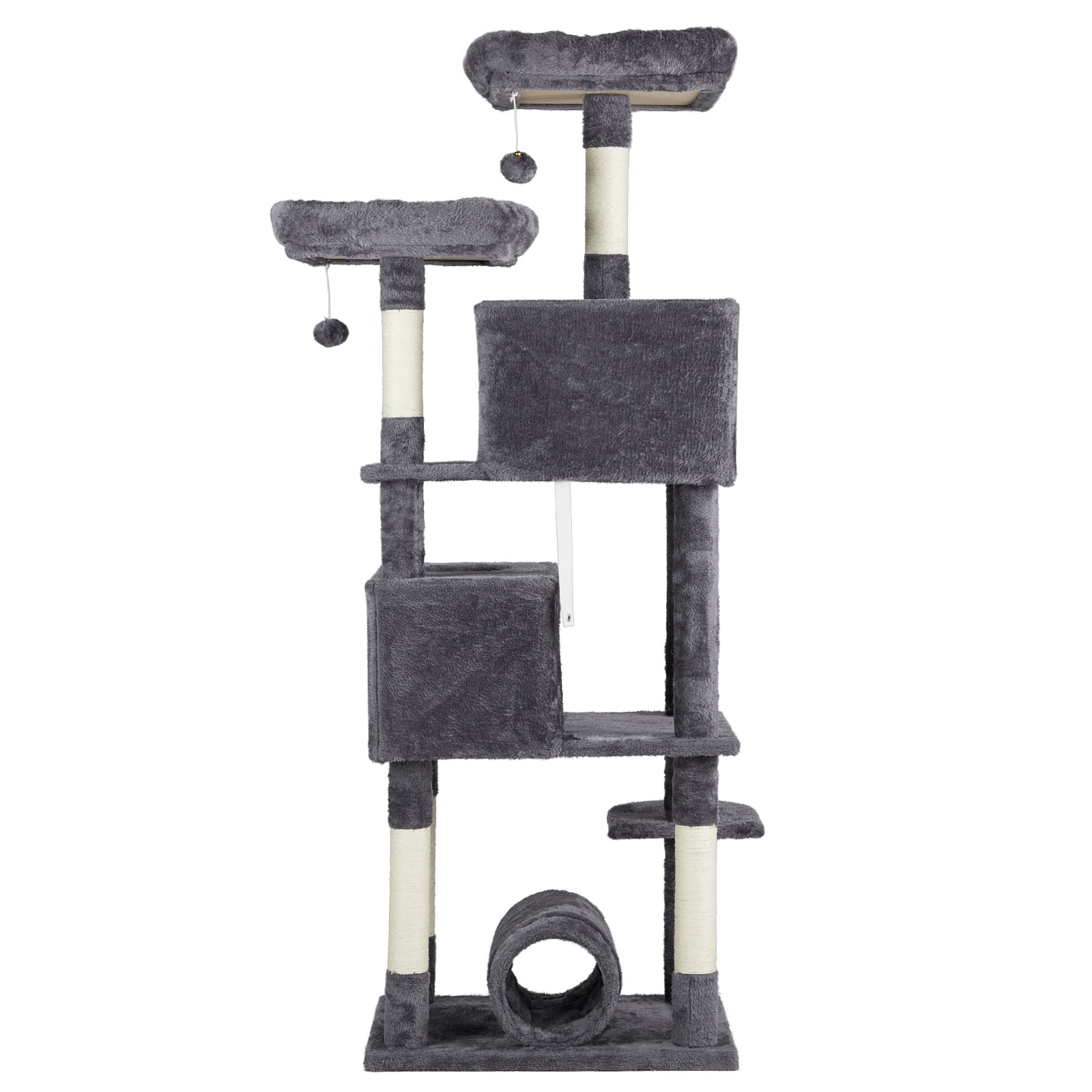 65 Inch Cat Tree Cats Tower for Indoor, Large Multi-Level Cat Play House Condo Furniture with Padded Platform Beds, Large Cozy Condos, Sisal Scratching Posts, Toy Balls and Cat Play Tunnel