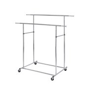 65 Inch Garment Rack, Industrial Clothes Rack Adjustable Height - Dual Rod Clothing Rack with Wheels, Metal Rolling Garment Stand for Bedroom, Closet, Boutique
