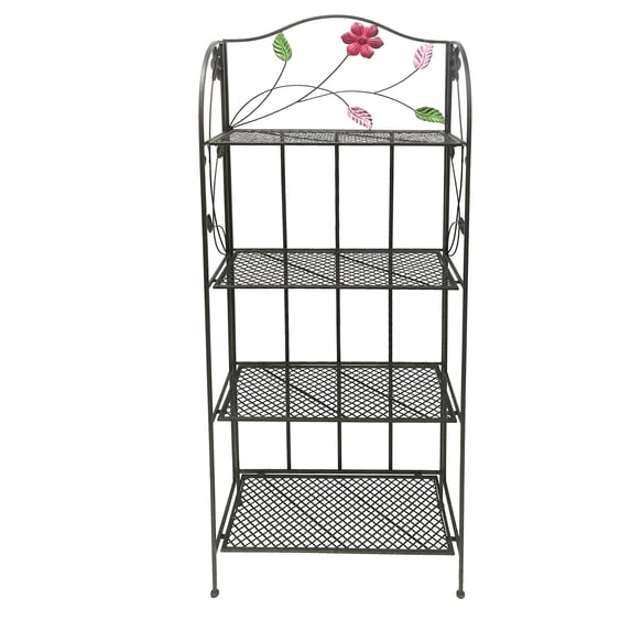 65 Inch Iron Folded Kitchen Shelving Bakers Rack Four Tier with Flower ...