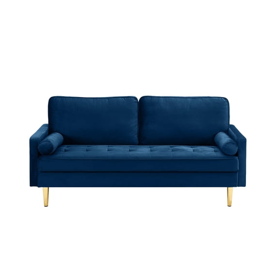 65-Inch Navy Velvet Loveseat Sofa with Cushions, Modern Minimalist Metal Legs, Comfortable 2-Seater for Living Room or Bedroom, Stylish Soft Fabric Couch