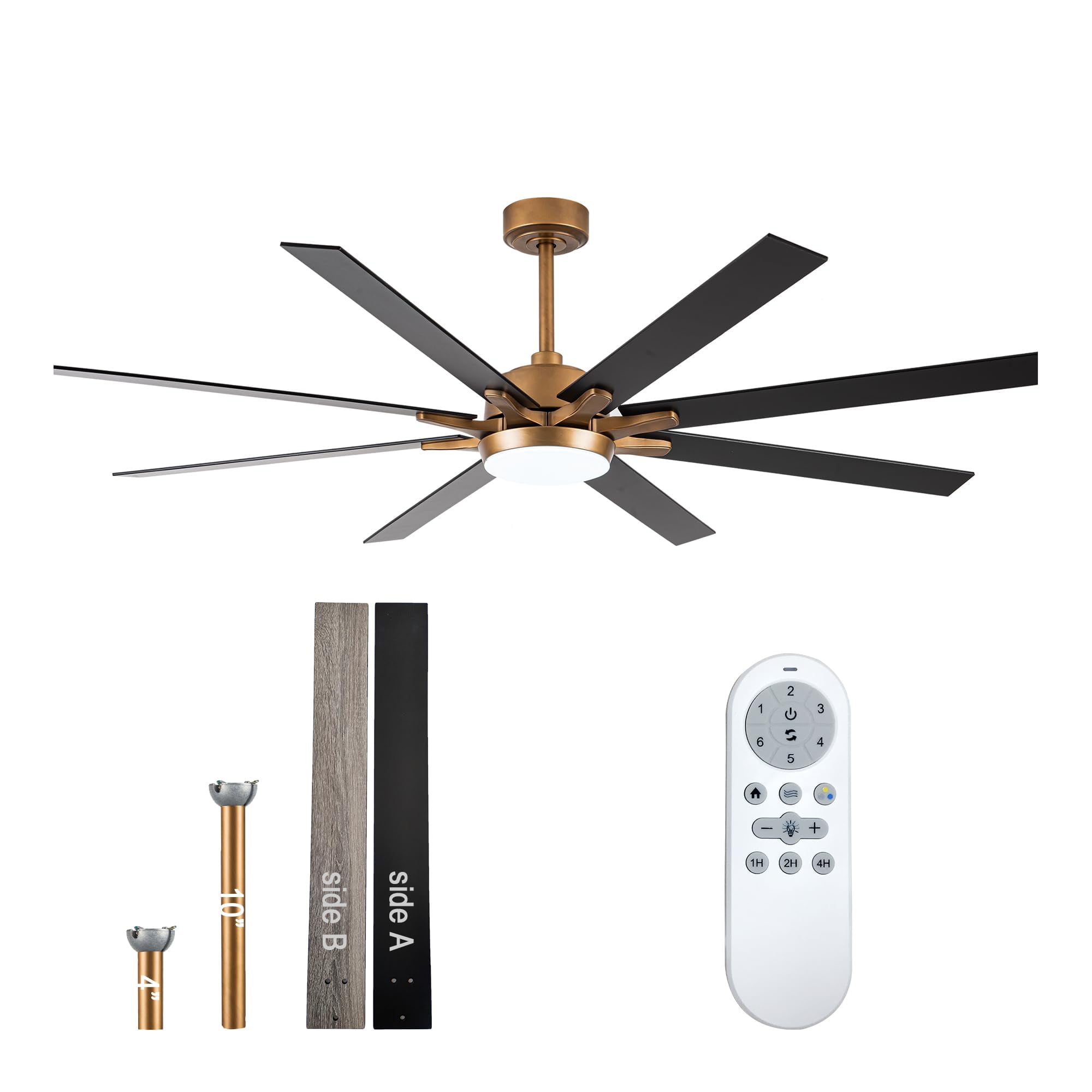 65 Inch Outdoor Ceiling Fan with LED Light, Black, Antique Gold, Remote ...