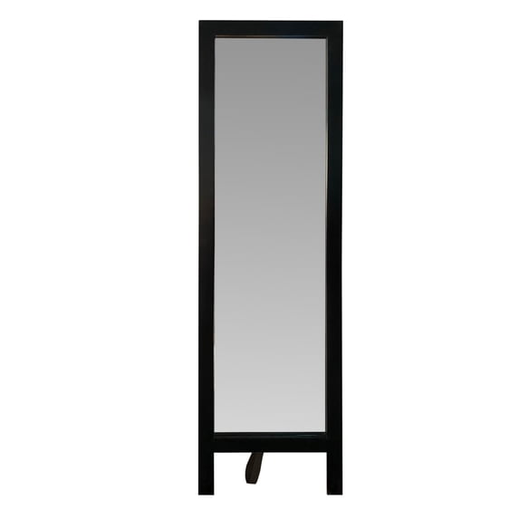 65 Inch Rectangle Wooden Cheval Full Length Standing Mirror with Easel Legs, Black- Saltoro Sherpi