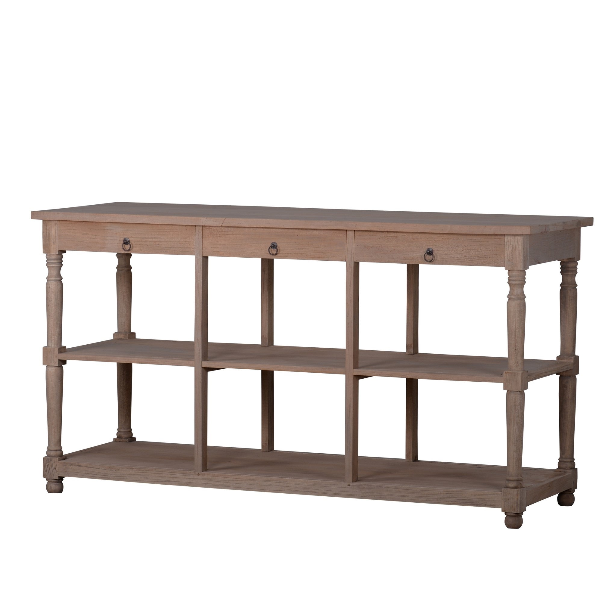65 Inch Natural Brown Durian Wood Console Table with Storage