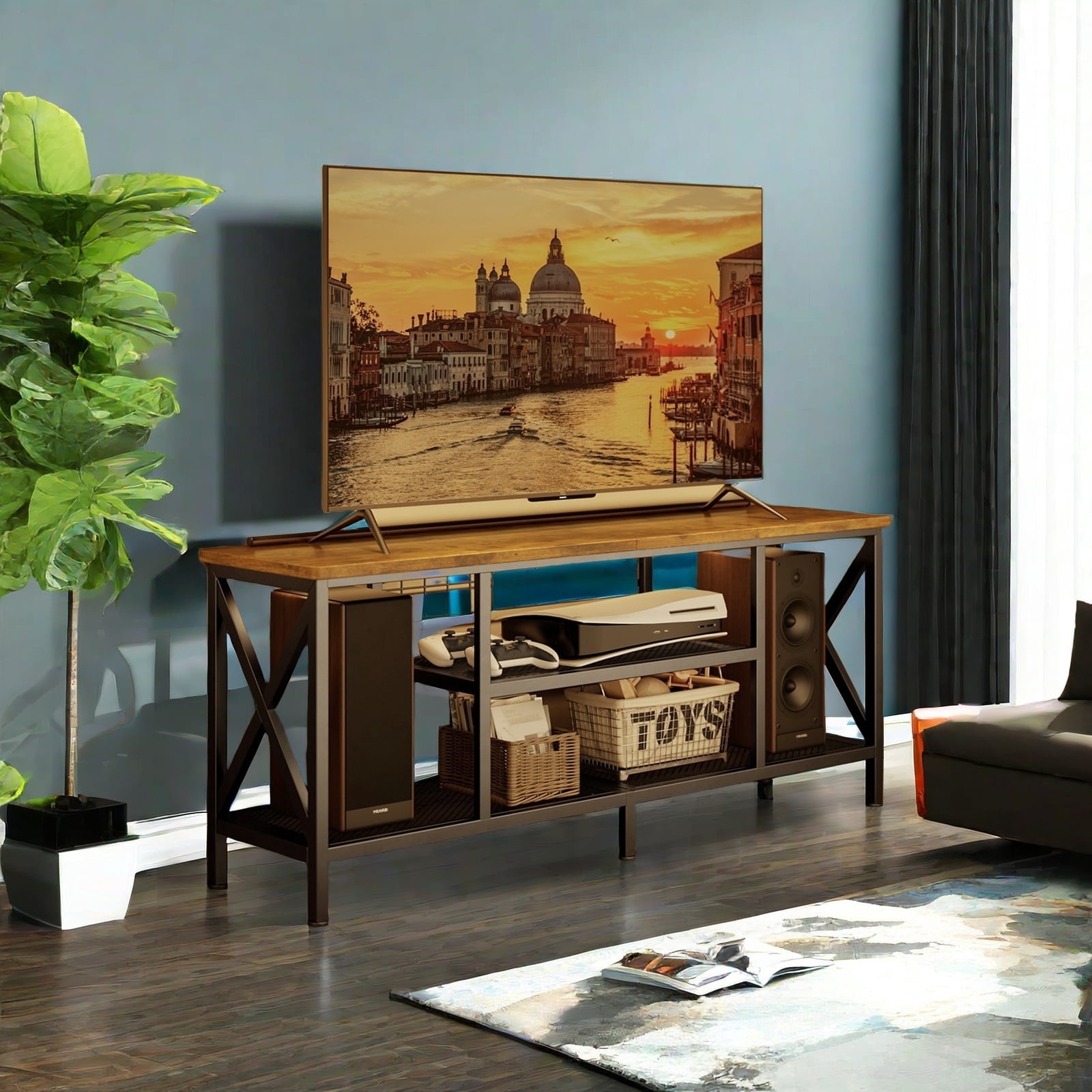 65 Inch TV Stand, 3-Tier Entertainment Center with Open Shelves, Lofka ...