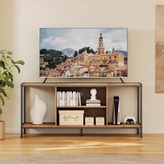 65 Inch TV Stand for Living Room, Robust Gaming Console Table with Rust-resistant Metal Frame for Bedroom, Retro