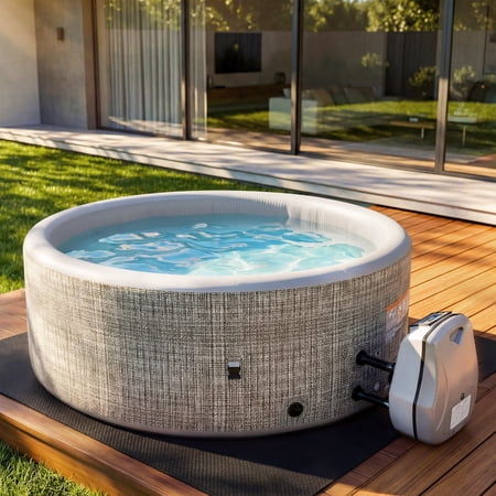 65" Inflatable Hot Tub, Segmart 3 to 5 Person Outdoor Hot Tub, Round Portable Home Spa with 100 Soothing AirJets, Lockable Cover, and Storage Bag, Max. 104°F