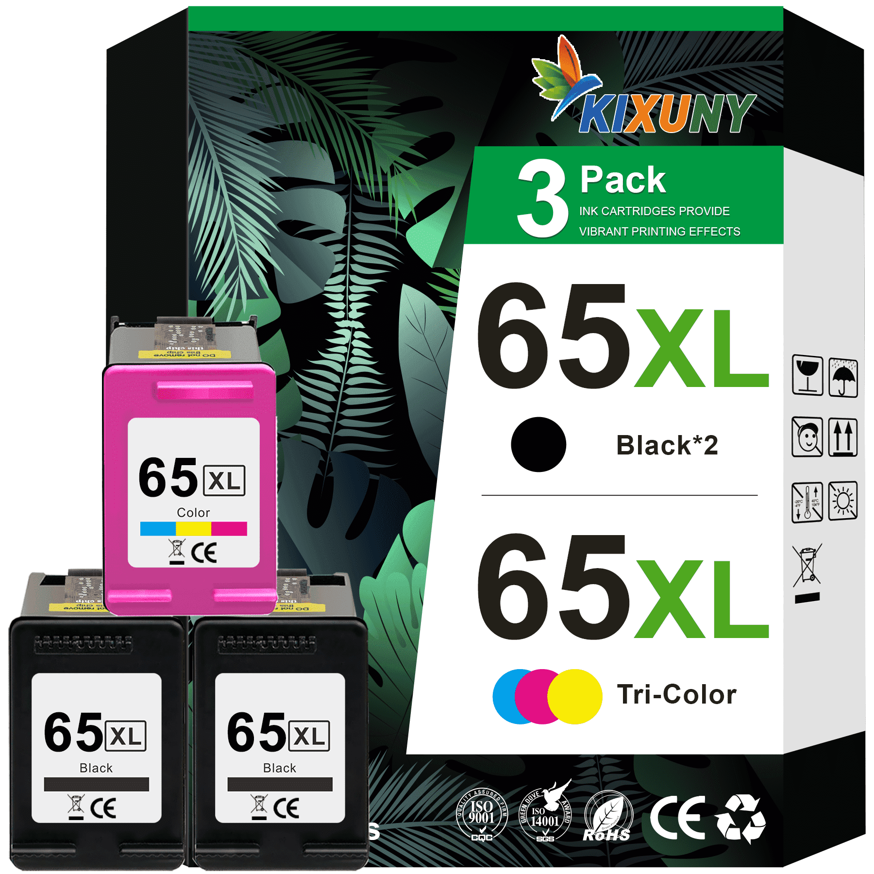 65 Ink Cartridge Compatible for HP  Printer Ink 65 for  65XL Ink Cartridges Combo Black and Color (3 Pack)
