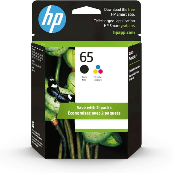 65 Ink Cartridges Black &Tri-Color Compatible for HP 65 Ink Cartridges (2 Pack) for Printer Ink 65 Works with HP Ink 65 Envy 5055 (Sold Without Manufacturer Warranty)
