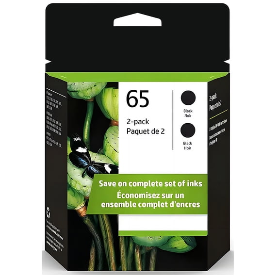 65 Ink Cartridges for Ink HP 65 Ink Cartridge Black Combo Printers Compatible for HP Printer Ink 65 (2 Black)