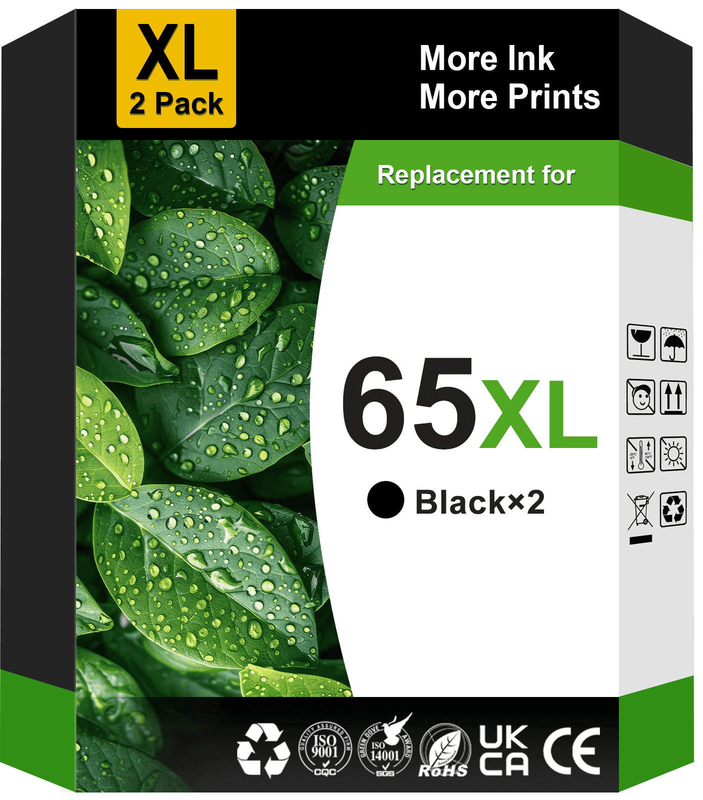 65 Black Ink Cartridge Compatible for HP 65XL Black Ink Cartridge for HP Ink 65 (2 Pack)