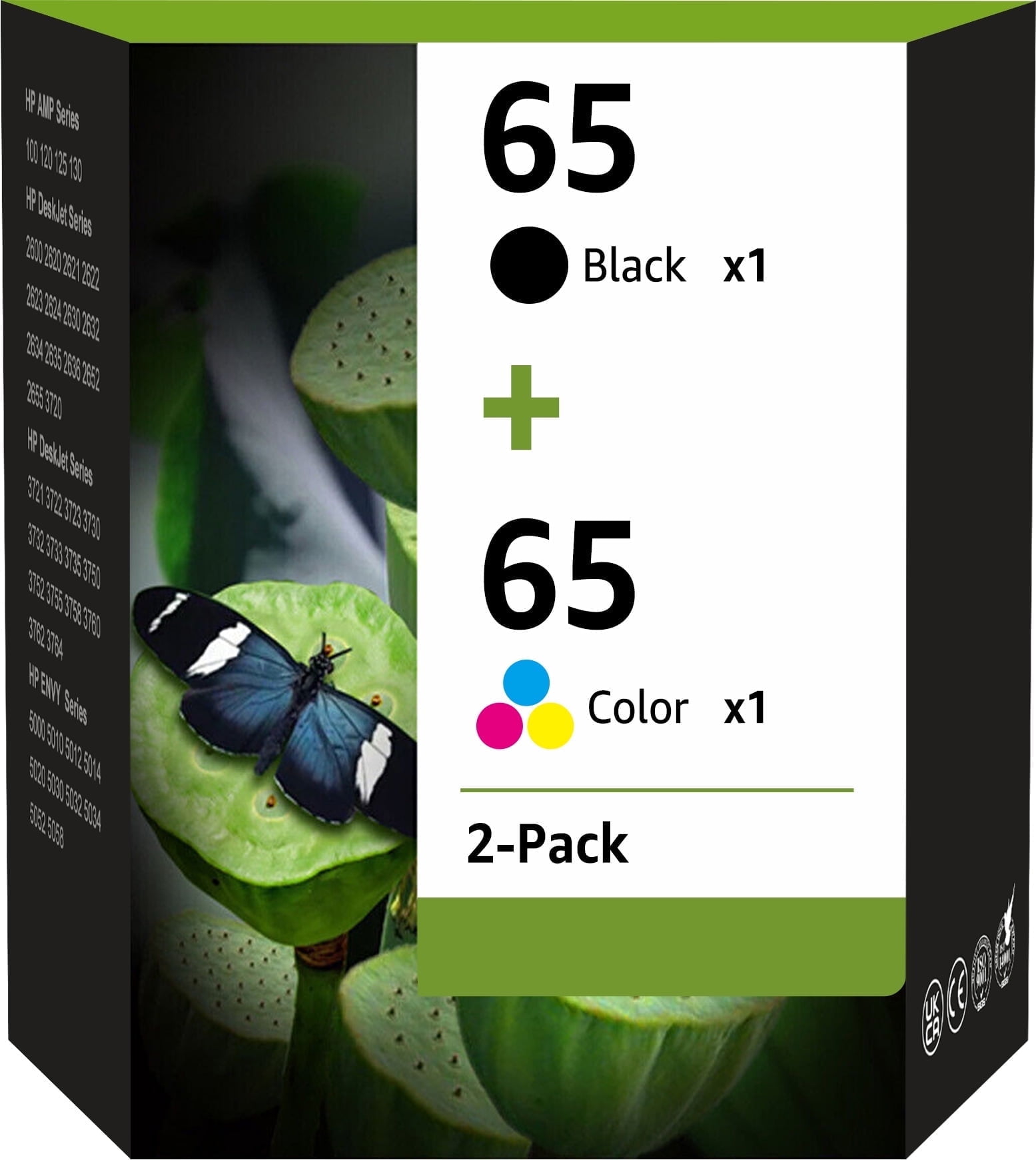 65 Ink Printer Cartridge, Black/Tri-Color, 2 Pack
