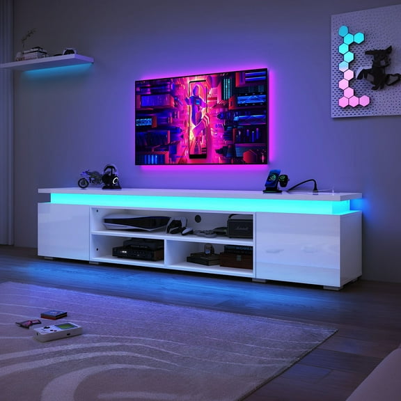 65" LED TV Stand with Power Outlet for up 75" TVs, Modern Large Entertainment Center Long Sounbar Media Console Table Stand for Living Room
