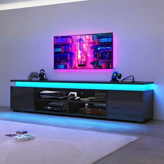 65" LED TV Stand with Power Outlet for up 75" TVs, Modern Large Entertainment Center Long Sounbar Media Console Table Stand for Living Room
