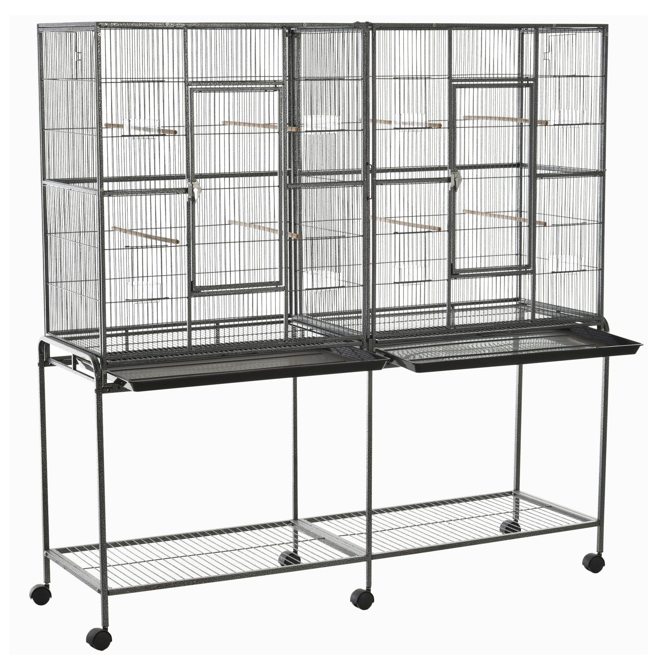 65" Large Rolling Bird Cage, Metal Bird House with Stand - Indoor Parrot Cockatiel Bird Cages for Small Medium Birds, Detachable Cage w/Wheels