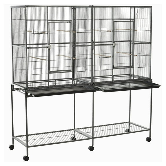 65" Large Rolling Bird Cage, Metal Bird House with Stand - Indoor Parrot Cockatiel Bird Cages for Small Medium Birds, Detachable Cage w/Wheels