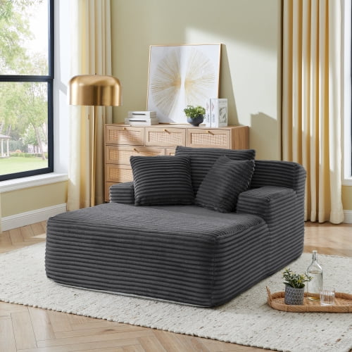 65" Lazy Sofa, Lounge Chair, Single Sofa With Velvet Fabric High Density Foam Compressed Design For Living Room Indoor Space, Dark Gray