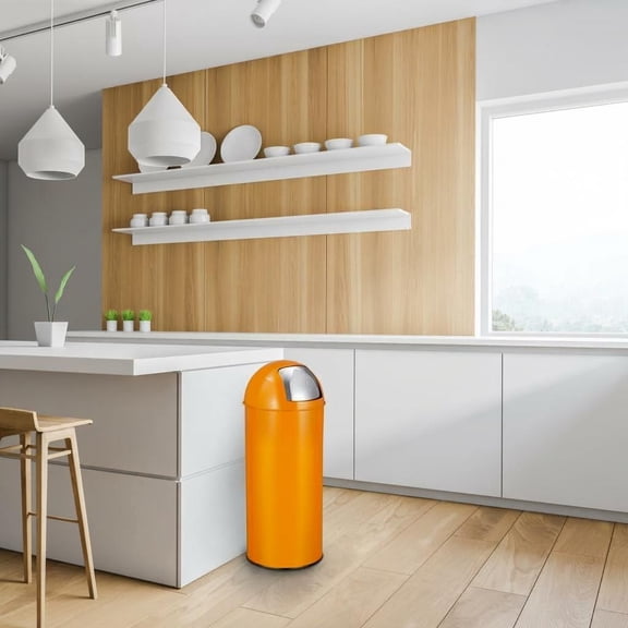 65 Liter Push Lid Trash Can, 17 Gallon Brushed Stainless Steel Garbage Can with Removable Inner Bucket, Commercial Grade Tall Recycling Bin for Kitchen, Restaurant, Restroom, Orange