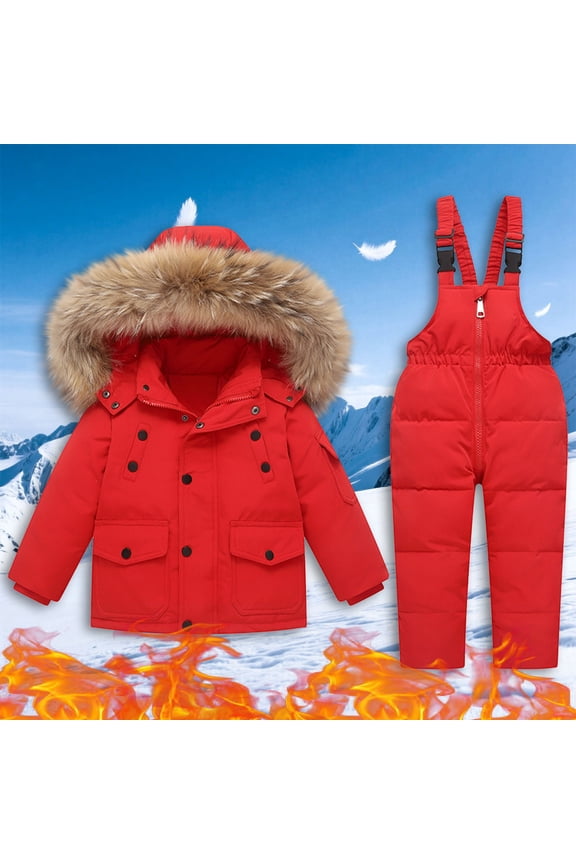 Up to 65% off Little Girls Winter 2-Piece Ski Snowsuit Set Boys And Girls Winter Fashion Outdoor Children's Hooded Thick Warm Printed Ski Suit Set Red 1 Years