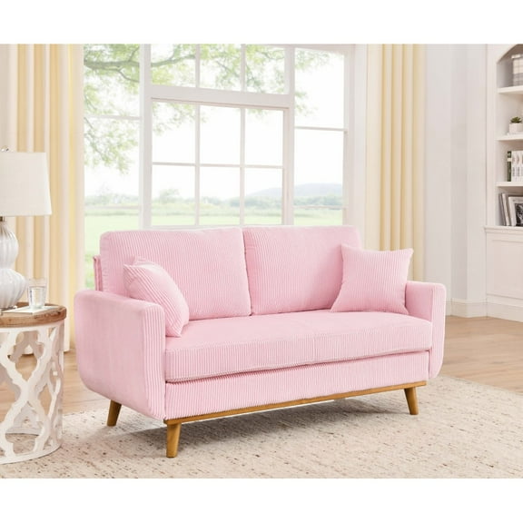 65" Loveseat Sofa Green Corduroy Couch, Mid Century Modern Love Seat Couches for Living Room, Small Loveseat for Bedroom Office, Comfy Sofa with Spring Cushion, Solid Wood, Tool-Free Assembly