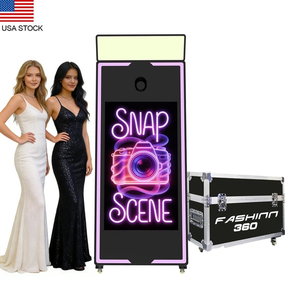 65"Magic Mirror Photo Booth with 43" Touch Screen, with Square Ring Light, Flight Case with four Moving Wheels Software APP Remote Control, Professional Photography for Party Wedding Birthday