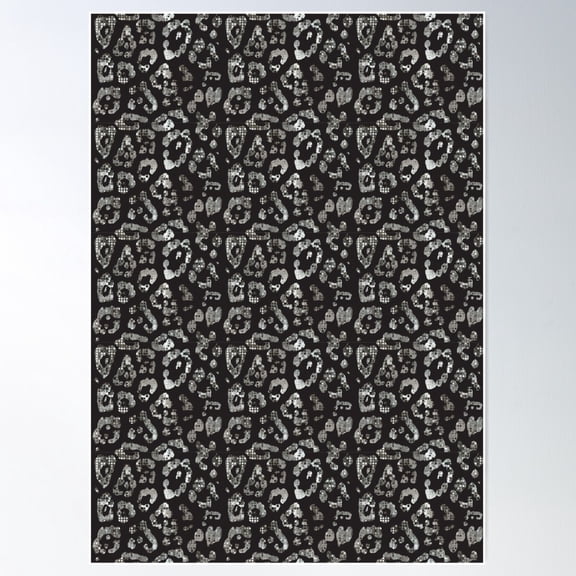 65 Mcmlxv Silver Metallic Leopad Animal Print Pattern Poster Wall Art, Modern Wall Decor For Living Room Bedroom, 24x36 UNFRAMED