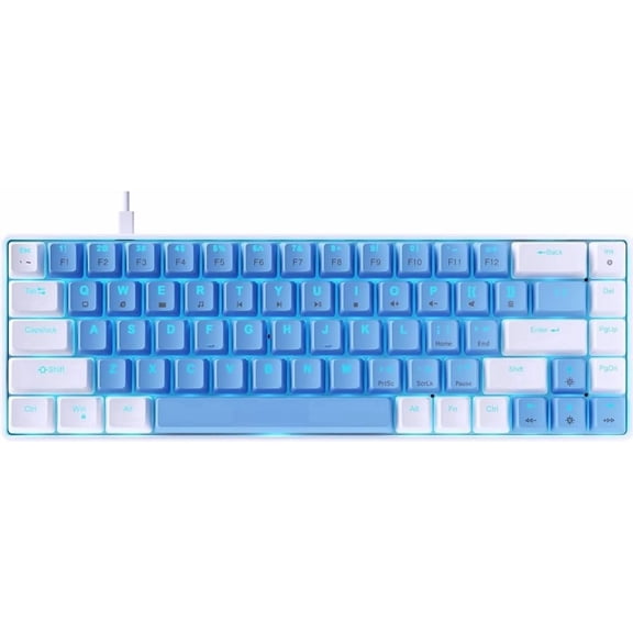 65% Mechanical Keyboard with Blue Backlight 68-Key Gaming Keyboard White-Light Blue Keycaps - Red Switches for a Typing and Gaming Experience PC (White-Blue)