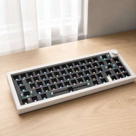 65% Mechanical Keyboard Kit, Tri-Mode, South-Facing RGB LED, for 3/5-Pin Switches, 66+1 Knob, Hot-Swap Socket PCB, Gasket-Mounted Plate, Gaming DIY Keyboard Kit, White
