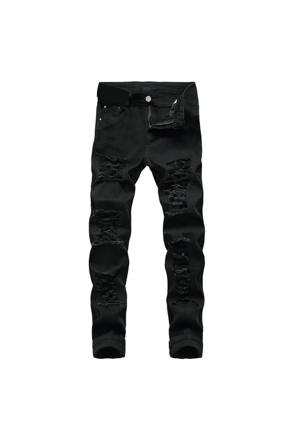 Up to 65% off Men's Trousers Oversized Ripped Slacks Straight Leg Jeans Pockets Pants Button Trousers Wide Leg Slacks Large Size Jeans Loose Solid Color Pants Baggy Cargo Trousers