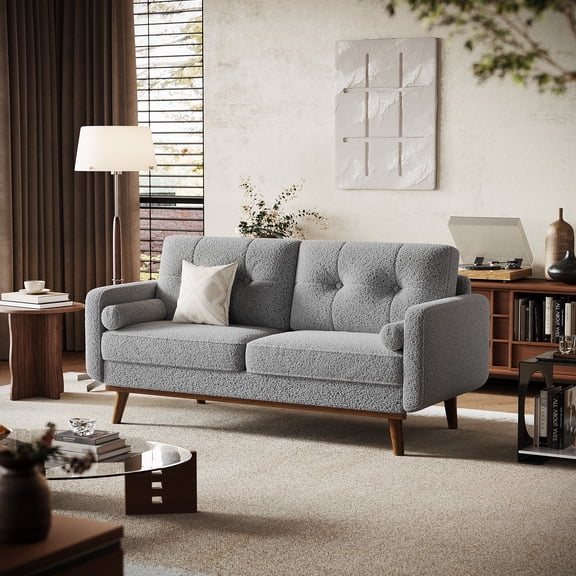 65"Mid Century Modern Couch Sofa Loveseat,Comfy Love Seat Couches for Living Room,2 Seater Button Tufted Upholstered Couch Sofa for Bedroom Office Small Space