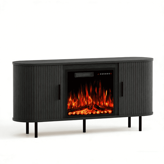 65" Modern Black Fluted MDF Fireplace TV Stand for TVs up to 75"