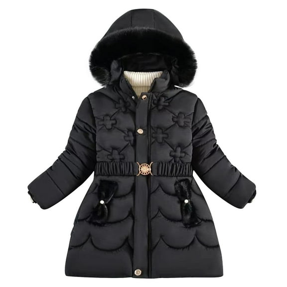 Ndbuld Winter Children Kid's Boy Girl Jacket Fashion Girls' Winter ChildrenThick Solid Color Cotton Clothes Detachable Hat Mid To Long Length Cotton Clothes Winter Coat Cotton Clothes