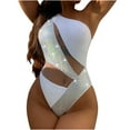 thumbnail image 1 of Up to 65% off !Npasoilc One Piece Swimsuit for Women Hollow Out Mesh See-Through Sequins Patchwork Bikini With Chest Pad One-Shoulder Solid Color Slim- Bathing Suit, 1 of 6