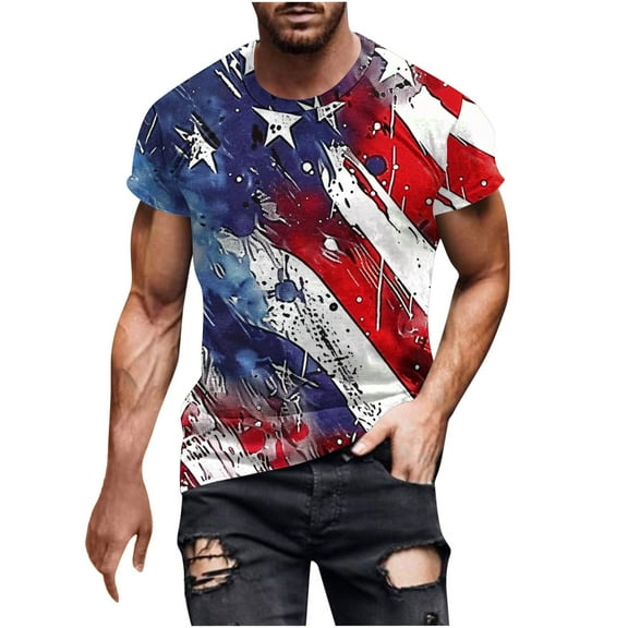 Up to 65% Off! Fmbrln Mens Plus Size 4th of july T-Shirts Fashion Short Sleeve Crew Neck Casual Loose Independence Day Print Tops Comfy Patriotic Tees