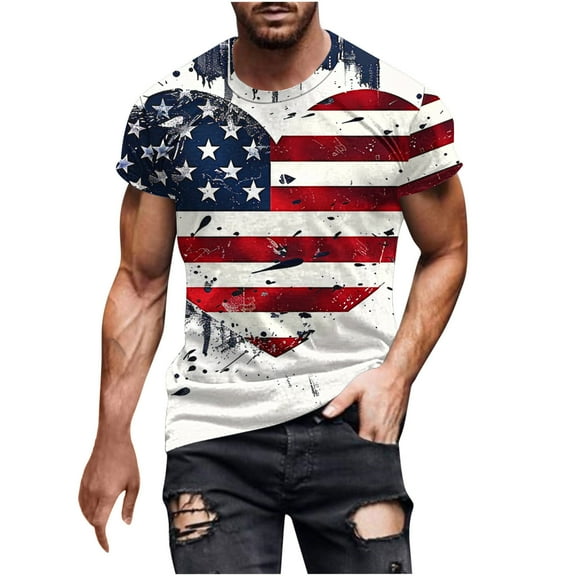 Up to 65% Off! Fmbrln Mens Plus Size 4th of july T-Shirts Fashion Short Sleeve Crew Neck Casual Loose Independence Day Print Tops Comfy Patriotic Tees