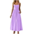 thumbnail image 1 of Up to 65% Off! Fmbrln Womens Summer Adjustable Spaghetti Strap Long Dress Casual Sleeveless Smocked Patchwork Flowy Maxi Dress with Pockets Vacation Beach Sundress, 1 of 5