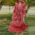 thumbnail image 1 of pstuiky Womens Dresses, T-Shirt Dress Flower Print Half Sleeve V-Neck Sundresses High Waist Flutter Sleeve Flowy Calf Length Dresses Midi Dresses for Women Wedding Red L, 1 of 9