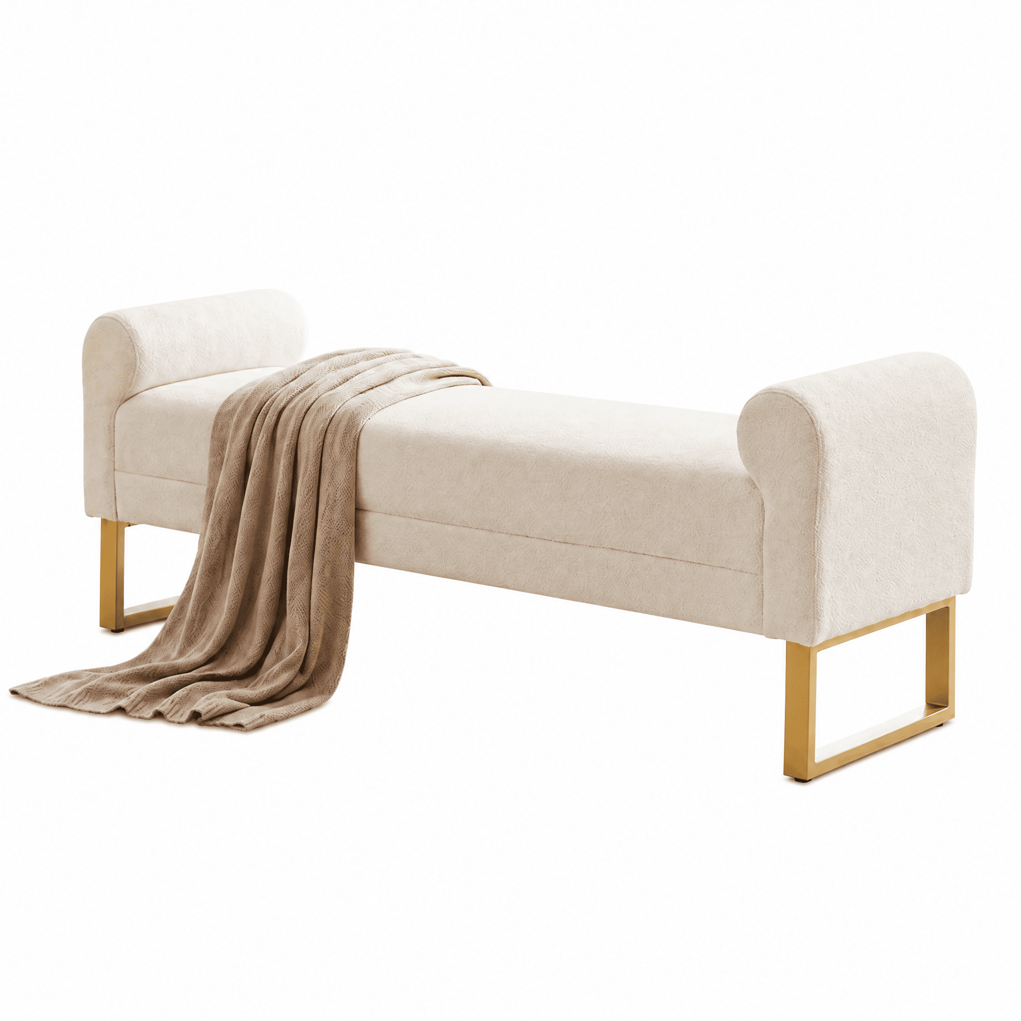 65" Ottoman Bench, Chenille Bench for Bedroom, End of Bed Bench Upholstered and Gold Legs, Bedroom Benches with Arms for Living Room Window and Entryway